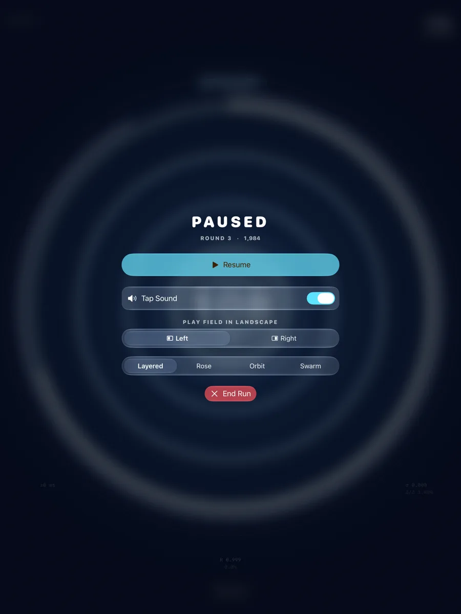 iPad pause menu over the frozen field