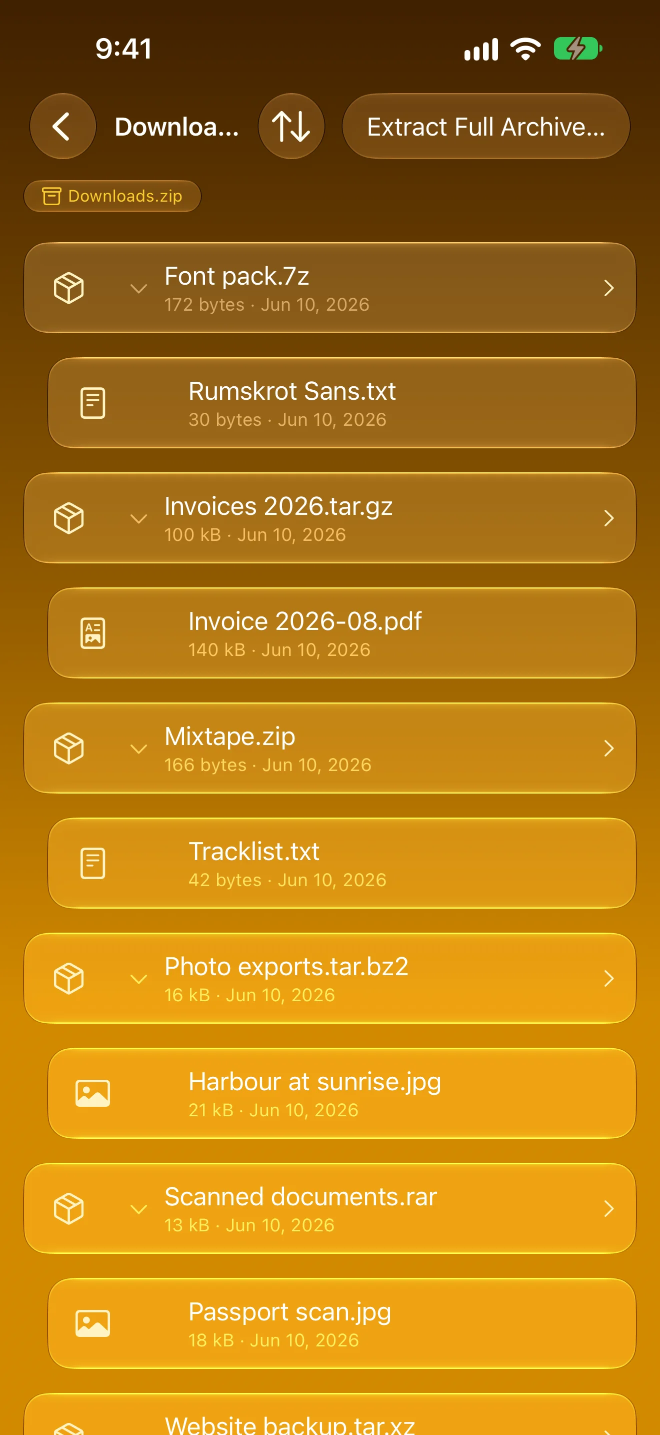 Nested 7-Zip, TAR, ZIP and RAR archives expanded inside a ZIP