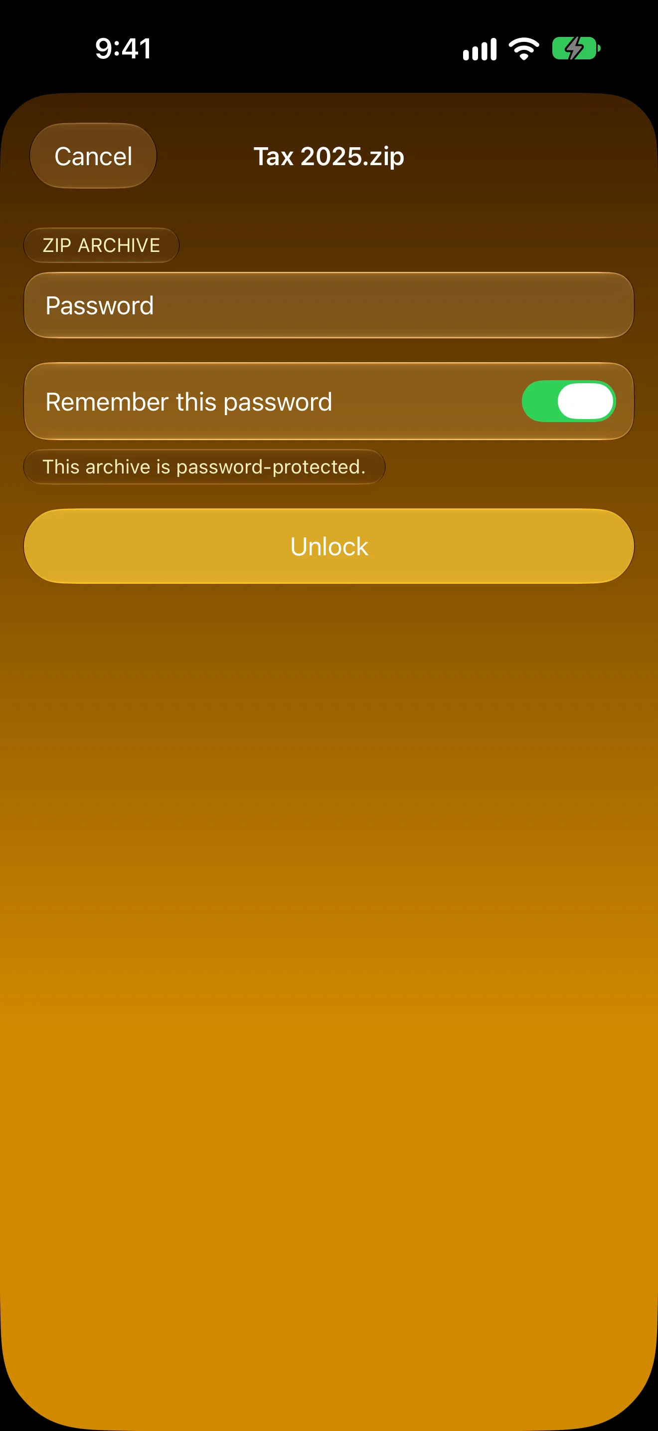 The password prompt for an encrypted 7-Zip archive